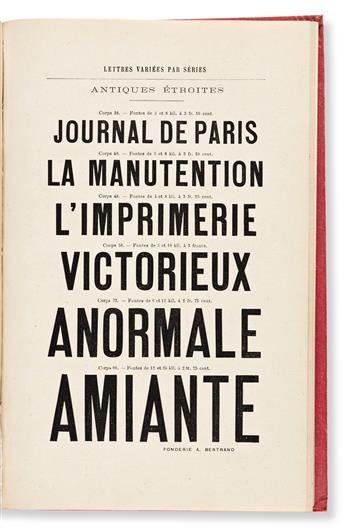 [SPECIMEN BOOK — LA FONDERIE A. BERTRAND]. Le Le Guide Indispensable des Imprimeurs, Papetiers, Brocheurs, Relieurs, & Doreurs. A. Bert